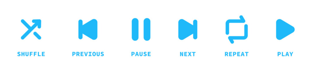  Audio player button vector Illustration. Media music player buttons. Set of Media player icons. Music, interface, design media player buttons collection.