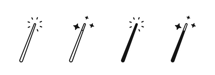 Magic stick vector icons. Magic wand icons. Magic wand illustration. Magic and miracle symbols.