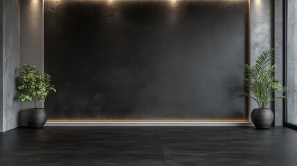 Elegant Black Floor and Minimalist Greenery Display for Interior Showcase
