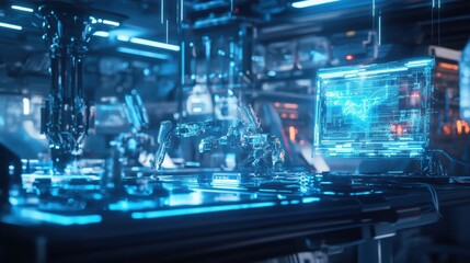 Obraz premium AI Agents Collaborating in a Futuristic Workspace - Image 1