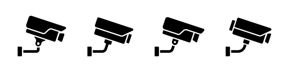 Security Camera Silhouettes. Monitoring System icons. CCTV camera icons. Security camera vector illustration.