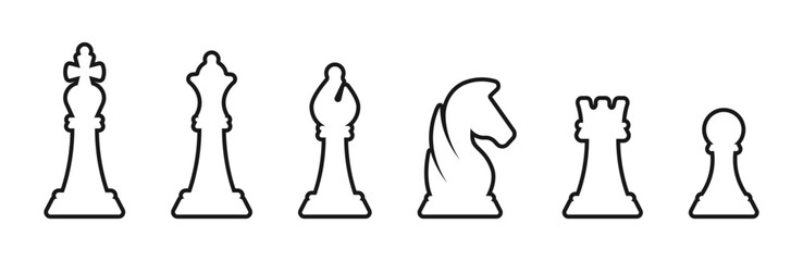 Chess silhouettes. Chess icons set.  Chess vector icons. Chess figures. Chessboard