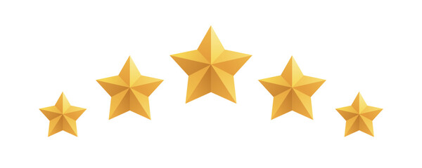 Vector isolated five stars. Realistic five stars. Five star rating. Five stars feedback. Customer feedback.
