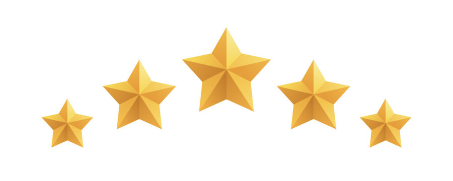 Vector isolated five stars. Realistic five stars. Five star rating. Five stars feedback. Customer feedback.