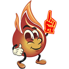 cute fire vektor illustration mascot character raise foam finger, work of hand drawn