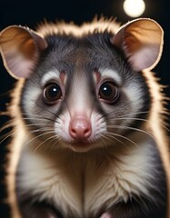 Detailed Portrait of Male Possum with Large Eyes and Night Time Background