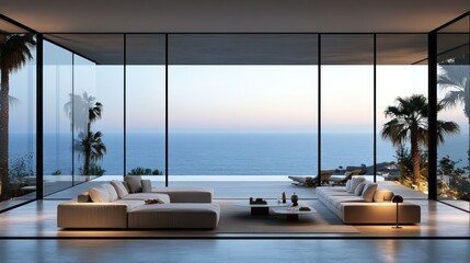Modern beachfront living room with ocean views