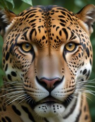 Fototapeta premium Intense male jaguar with sharp rosette markings,