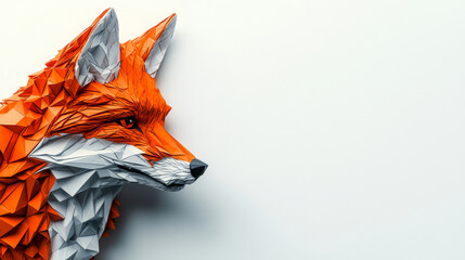Obraz premium 3D polygonal paper fox sculpture, low-poly geometric animal design