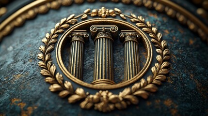 A professional and corporate logo for a legal firm, featuring a classical pillar symbol within a shield-like badge, using dark green and gold for a sense of tradition and trust