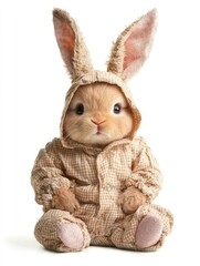 Obraz premium This cute bunny dressed in a soft plaid outfit showcases an endearing innocence and warmth, capturing the essence of childhood and the joy of childhood attire.