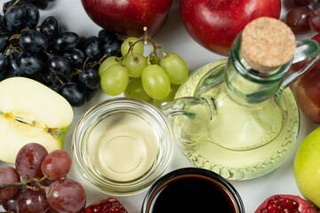 Different types of vinegars among fruits.