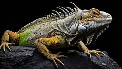 Obraz premium Close-up of an iguana on a rock, perfect for reptile blogs, pet care, and wildlife photography