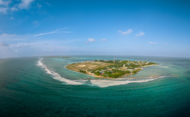 Aerial view about Himmafushi island at Maldives. 