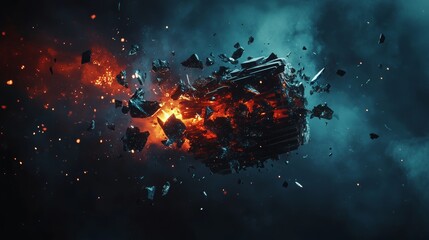 Shattered Form with Fiery Fragments Emphasizing Inner Turmoil