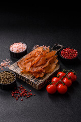 Jerky, dried chicken meat with salt and spices