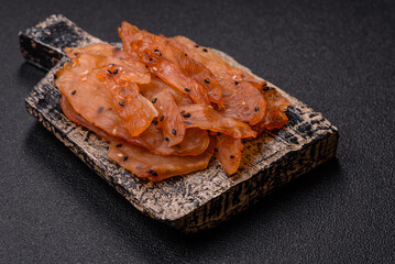 Jerky, dried chicken meat with salt and spices