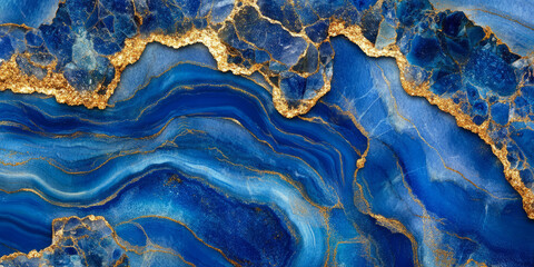 Fototapeta premium Abstract lapis lazuli stone texture with deep blue hues, golden mineral flecks, and natural marbling effects, ideal for luxurious backgrounds.