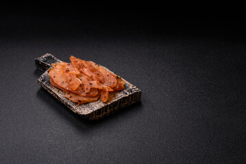 Jerky, dried chicken meat with salt and spices