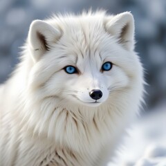 Naklejka premium Close up of a Female Arctic Fox with Fluffy Winter Coat and Keen Gaze