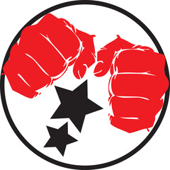 Pugni con due stelle racchiusi da un cerchio nero