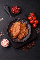 Jerky, dried chicken meat with salt and spices