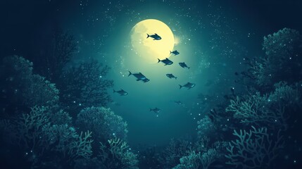 Fishes swim toward the moon in deep sea environment