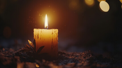 Flickering candle flame creates a warm and peaceful ambiance in the dark