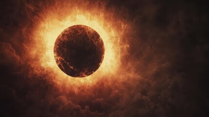 Solar eclipse event with dark clouds and bright corona