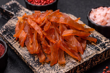 Jerky, dried turkey meat with salt and spices