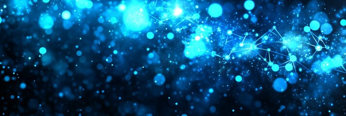 Fototapeta premium Abstract Network Background, Dark Blue Backdrop With Nodes, Lines, And Glowing Particles