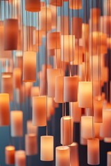 Obraz premium Warm-toned cylindrical lights hang from the ceiling, creating a cozy and enchanting ambiance.