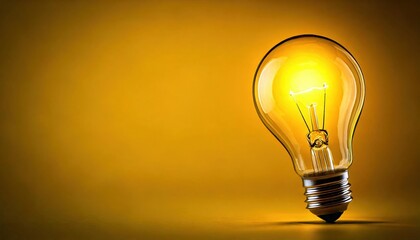 Light bulb glowing brightly against a vibrant yellow background showcasing creativity