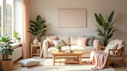 Beautifully arranged living room with soft furnishings
