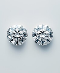Two brilliant round-cut diamonds on light background with geometric facets displaying sparkling clarity