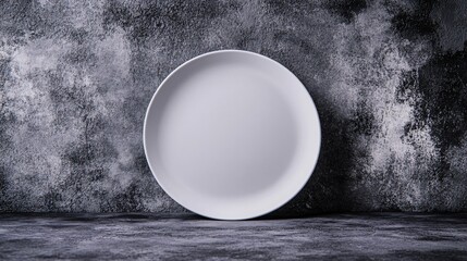Empty Ceramic Round Plate on Dark Textured Concrete Background
