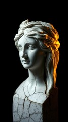 Cracked classical sculpture: timeless beauty rendered in stone, gracefully aged, whispers tales of history.