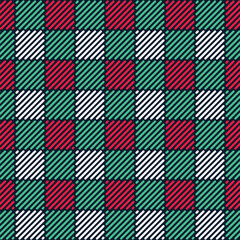 Red White and Green Plaid Seamless on Black Background, Gingham Plaid Pattern, Vector Art, Christmas Theme