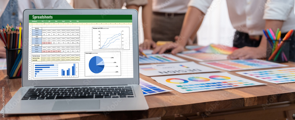 Aufkleber Spreadsheet document information financial startup concept. data and graphs in spreadsheet documents for online analysis project dashboard accounting digital brisk