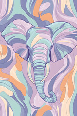 Naklejka premium Banner-wallpaper. Illustration vibrant-wavy design that exudes a hallucinatory effect, reminiscent of a psychedelic dreamscape. The patterns oscillate between soft pastel lavender, peach, and mint