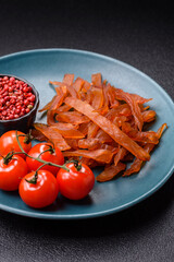 Jerky, dried turkey meat with salt and spices