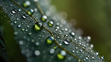 Leaf Covered in Water Droplets: A stunning macro shot displaying nature's beauty in a minimalist composition.