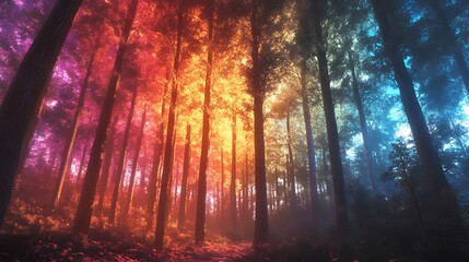 Fototapeta premium Majestic Forest with Vibrant Colors and Mystical Atmosphere
