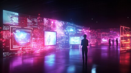 Obraz premium Abstract visualization of AI agents enhancing person