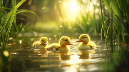 Ducklings Swimming in a Pond Surrounded by Reeds Ultimate.