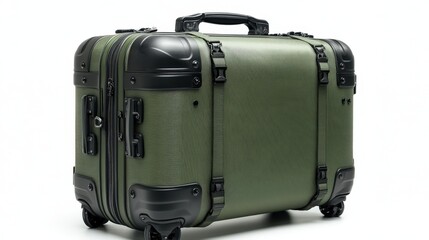 Rugged olive green travel suitcase with waterproof exterior and oversized zippers