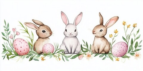 Obraz premium Two fluffy bunnies relax side by side on a bed of green grass, showcasing their gentle nature and serene environment.