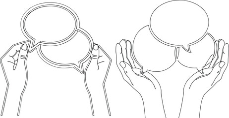 Continuous Line Art Drawing Style Hands Holding Speech Bubbles Icon Editable Stroke Minimalist Style On Isolated White Background
