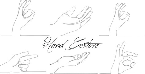 Different Types Of Hand Gesture Continuous One Line Art Drawing Editable Stroke Minimalist Style On White Background