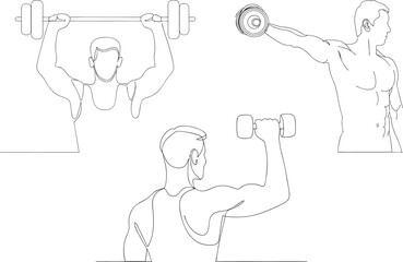 Fototapeta premium Athletic Guy Lifting Weights Minimalist Icon Concept Continuous One Line Drawing Illustration In Editable Stroke